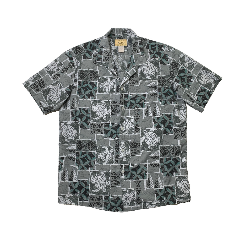 Vintage Tommy Hilfiger Hawaii Fashion Shirt Mens M Medium Gray Geometric Turtle